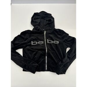BEBE SPORT‎ Hoodie Jacket Size Med Embellished Pearl Logo Front Zipper Pockets